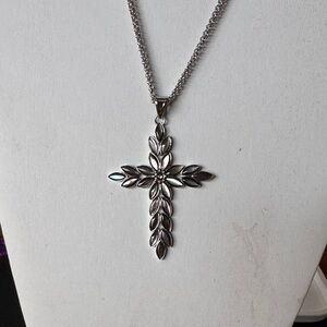 QVC Steel By Design Stainless Steel Mother Of Pearl Cross Pendant Necklace